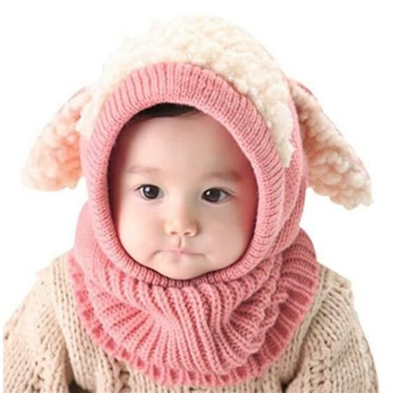 Winter Baby Kids Cute Knitted Crochet Sheep Ears Beanie Hat Boys Girls Scarf Cap