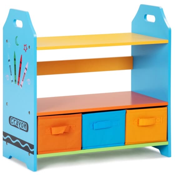 Shop 2 Tiers Crayon Themed Bookshelf With 3 Storage Bins Online