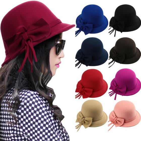 Shop New Fashion Women Fedora Hat Bowknot Decoration Wool Felt