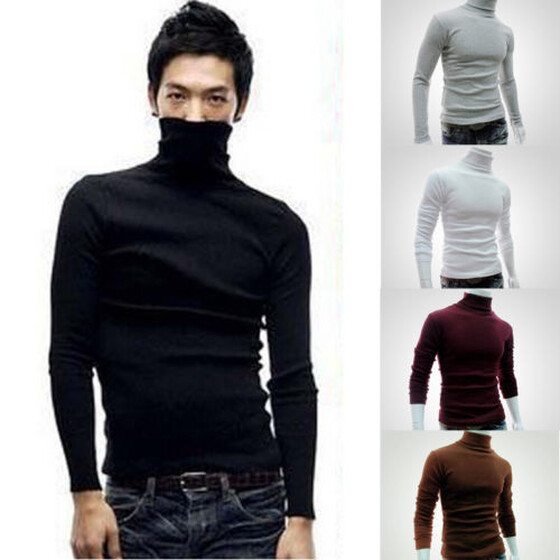 US Men High Neck Turtleneck Cotton Pull Over Sweaters Stretch Jumpers M-2XL