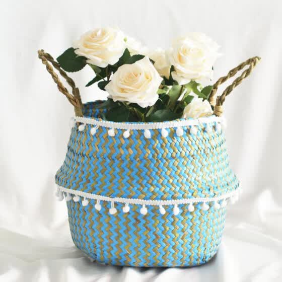 Shop Gobestart Seagrass Wicker Basket Flower Pot Folding Basket