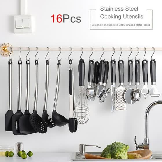 Shop Kitchen Utensils Set 16pcs Silicone Non Stick Cooking Utensils Stainless Steel Kitchen Tool Gift S Shaped Metal Hooks Kitchenware Online From Best Holiday Seasonal Decor On Jd Com Global Site Joybuy Com