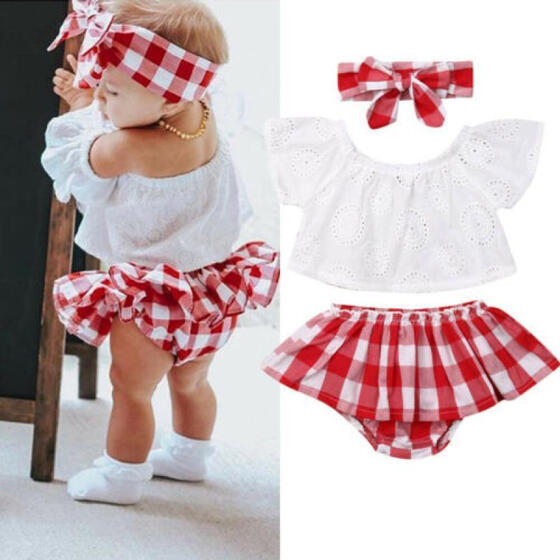 3PCS Infant Newborn Baby Girl Off Shoulder Tops+Shorts Pants+Headband Outfit US