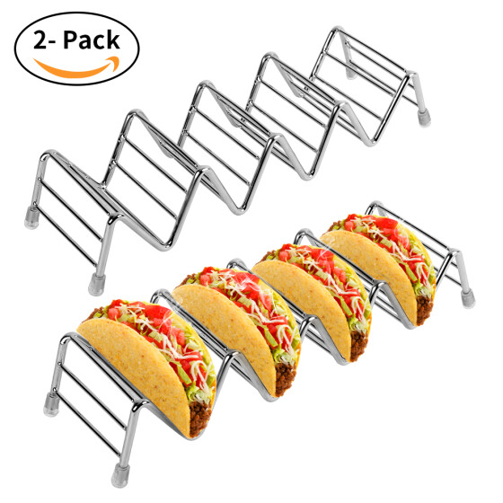 Set of 2 Taco Stand Up Holders Stainless Steel Taco Shell Holders Baking Safe Taco Rack 
