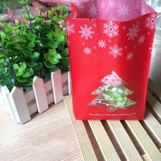 Shop 50pcs Christmas Tree Biscuit Bags Red Green With Window Year