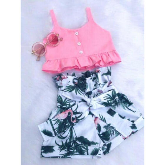 US Newborn Kid Baby Girls Floral Vest Crop Tops Shorts Tutu Outfits Clothes Set