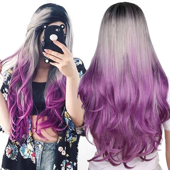 Shop Follure 70cm Sexy Gradient Gray Party Wigs Long Curly Hair