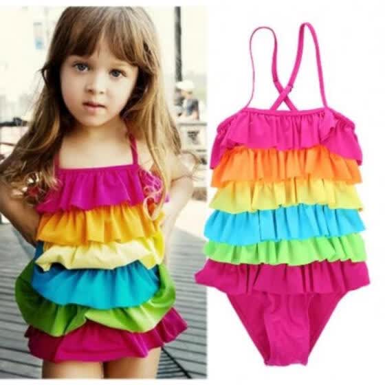 girls rainbow swimming costume