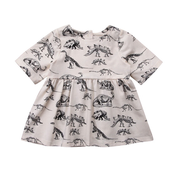Baby Girls Infant Kids Cute Cartoon Dinosaur Dress Casual Cotton Blend Dresses