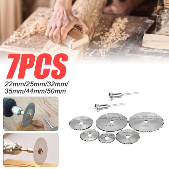 7PCS Cutting Discs Mandrel HSS Rotary Circular Saw Blades Tool  Cutoff Accessory