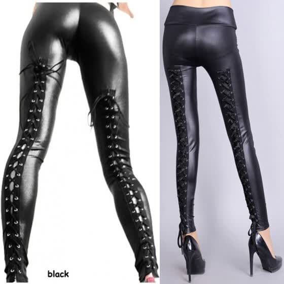 ladies lace up leather trousers