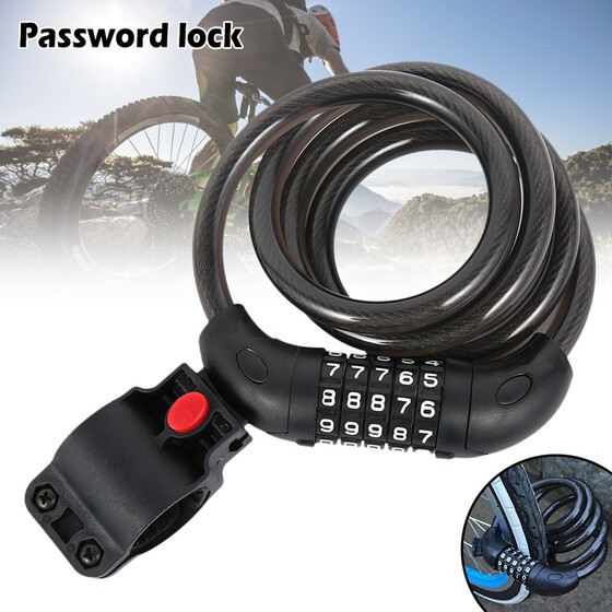 Bike Lock Cable Bicycle Chain Lock 5-Digit Resettable Password Mounting Bracket