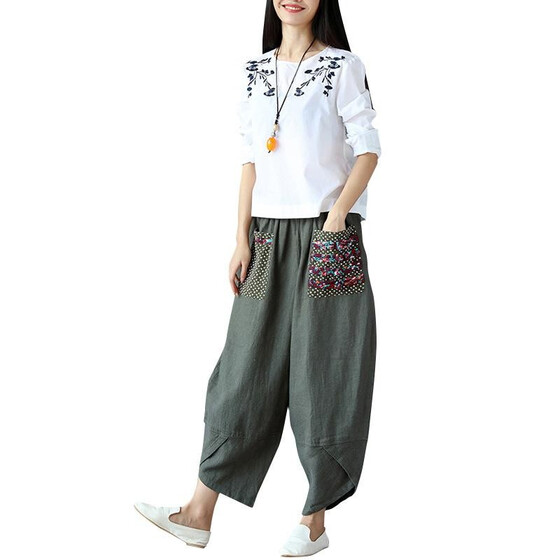 Women Striped Drawstring Elastic Long Pants Wide Leg Casual Pencil Trousers
