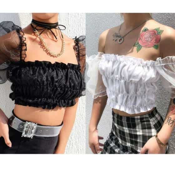 off the shoulder sheer chiffon blouse