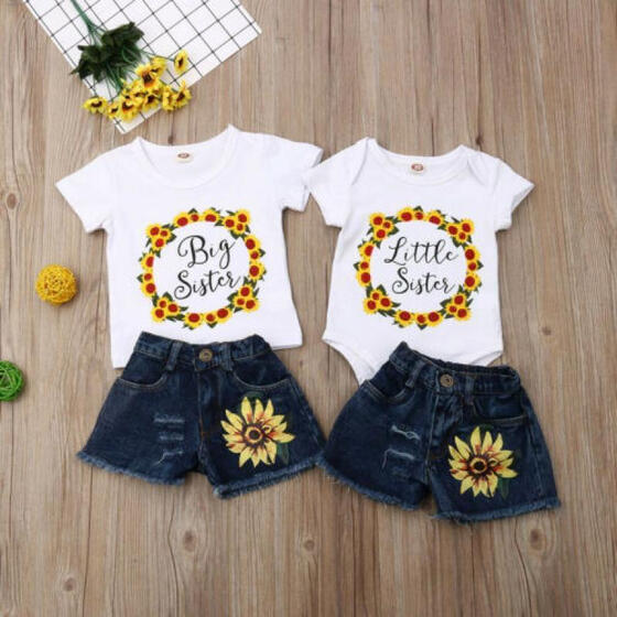 Big//Little Sister Matching Set Baby Girls Tops Romper Pants Costume Clothes UK