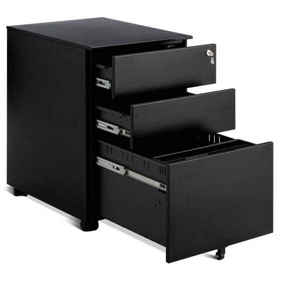 Shop 3 Drawer Filing Cabinet Locking Pedestal Desk Black Online