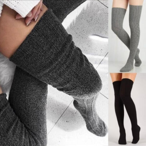 Women Soft Winter Cable Knit Over Knee Long Boot Thigh-High Warm Socks Legging J