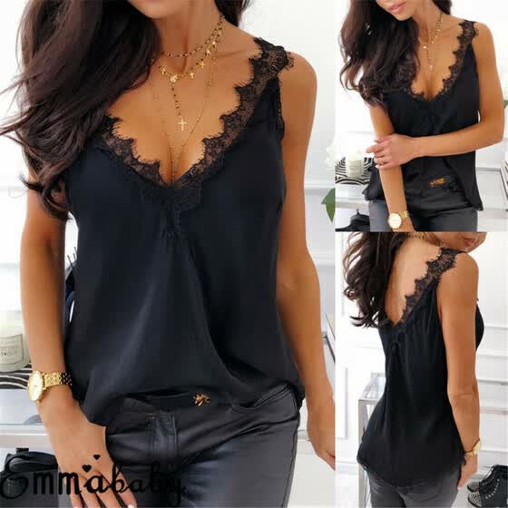 deep v neck lace top