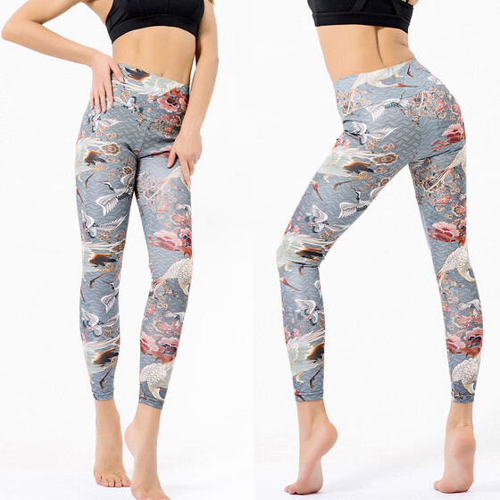 Women Yoga Pants Leggings Printed Elastic High Waist Gift Training Tummy Control