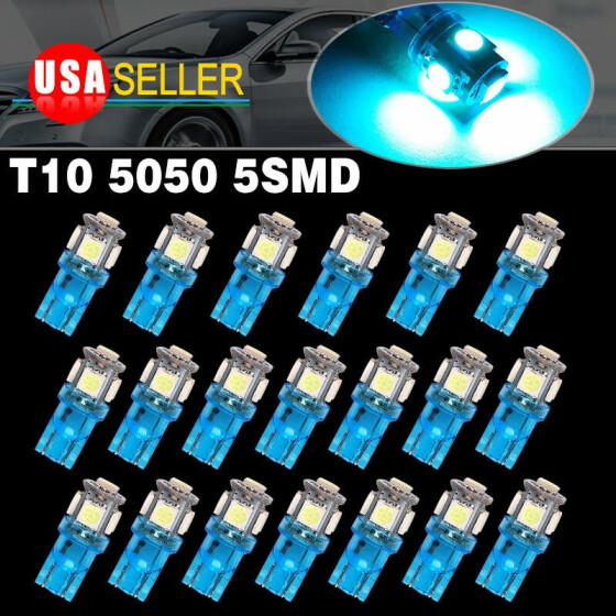 10X Ice Blue T10 5050 5SMD LED Interior Dome Map Lights Instrument Dash Bulbs