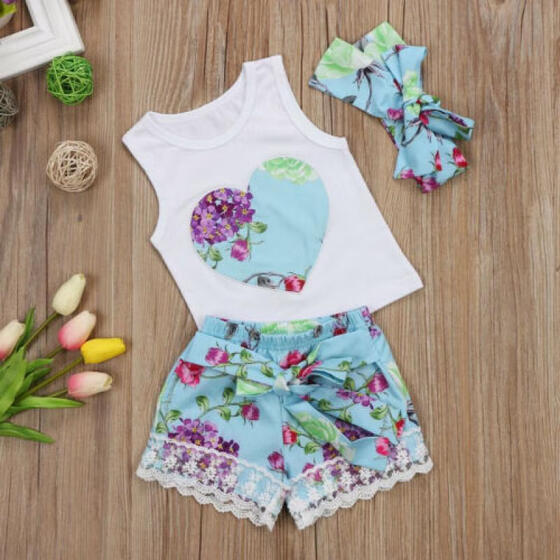 US Fashion Toddler Kids Baby Girls Clothes Top Vest Floral Shorts Summer Outfit