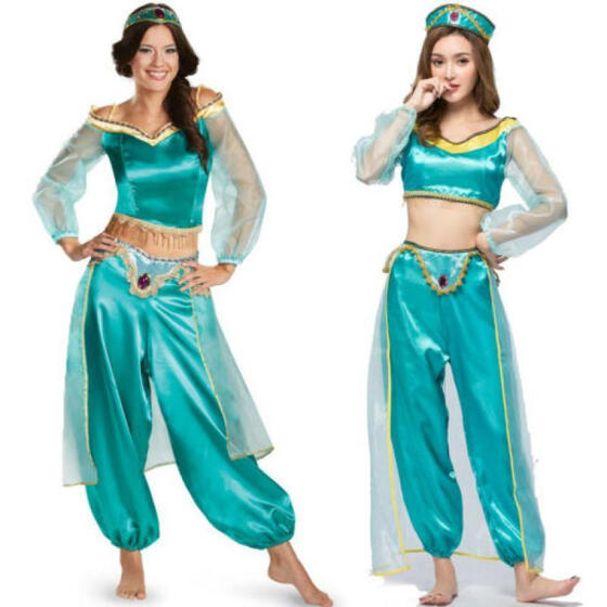 Girls /& Ladies Arabian Genie Aladdin Jasmine Princess Fancy Dress Up Costume
