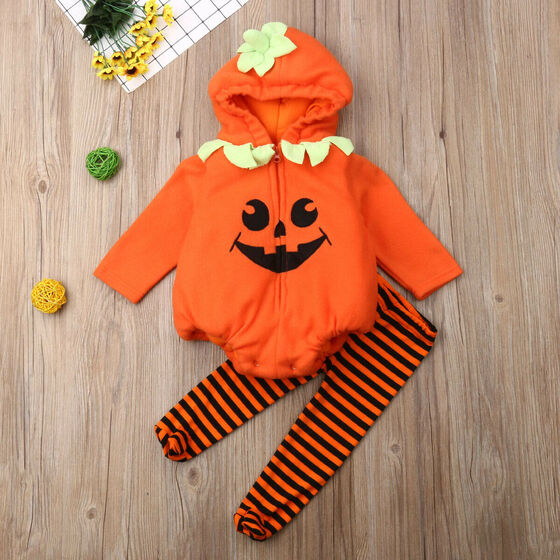 2Pcs My First Halloween Outfits Newborn Baby Boys Girls Romper with Socks Pumpkin Jumpsuit Bodysuits