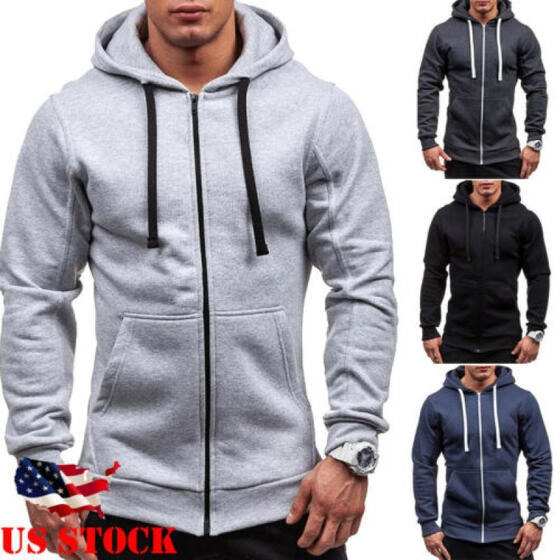 US Mens Long Sleeve Muscle Hooded T-shirt Sweatshirt Slim Hoddies Jumpers Tops