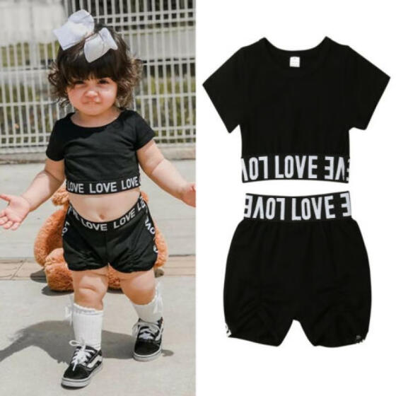 2PCS Kid Toddler Baby Girls T Shirt Tops Tee+Shorts Pants Outfits Set Clothes