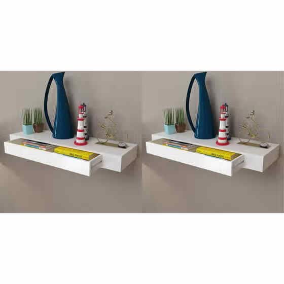 Shop Floating Wall Shelves With Drawers 2 Pcs White 31 5 Online