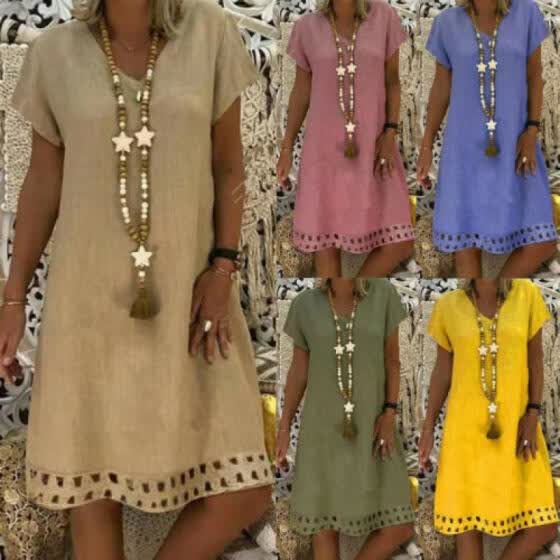 Shop Women S Boho Casual V Neck Long Tops Dresses Cocktail