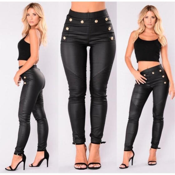 Women/'s PU Leather Pants Stretchy Push Up Pencil Skinny Tight Leggings Black US