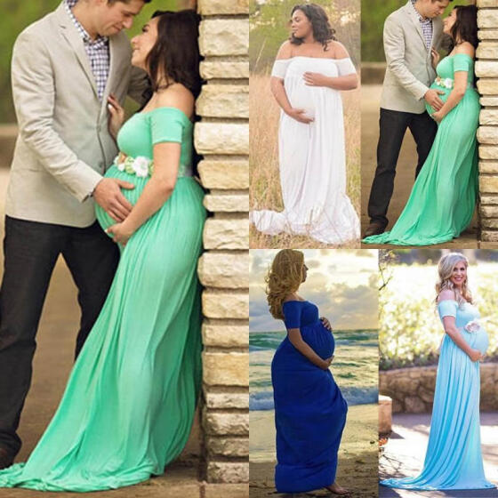 Pregnant Women Long Sleeve Off Shoulder Dress Formal Prom Maternity Photography