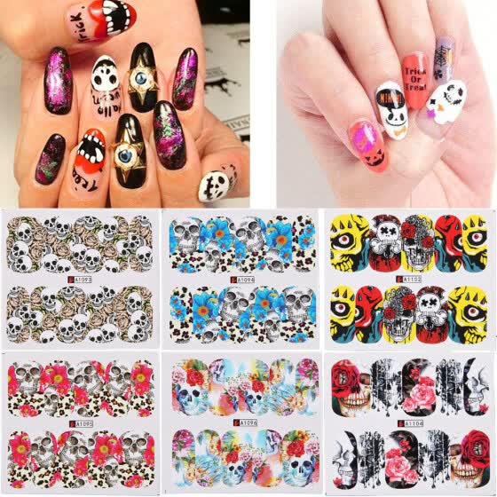 Shop Follure 48 Pcs Diy Nail Sticky Halloween Terrorist Sticky Nail Set Skull Design Online From Best 3d Nail Decals On Jd Com Global Site Joybuy Com