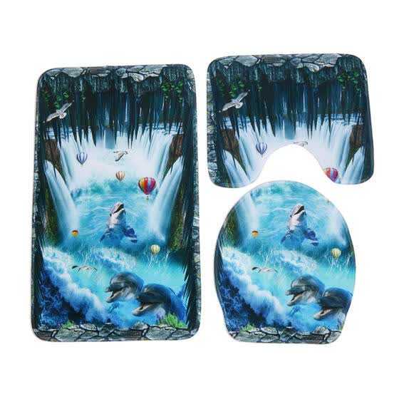 3pcs Balloon Dolphins Printing Toilet Cover Bathroom Non Slip Printing Toilet Cover Bathroom Non Slip