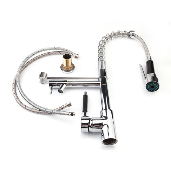 Shop Modern Commercial Brushed Double Lever Pull Out Sprayer