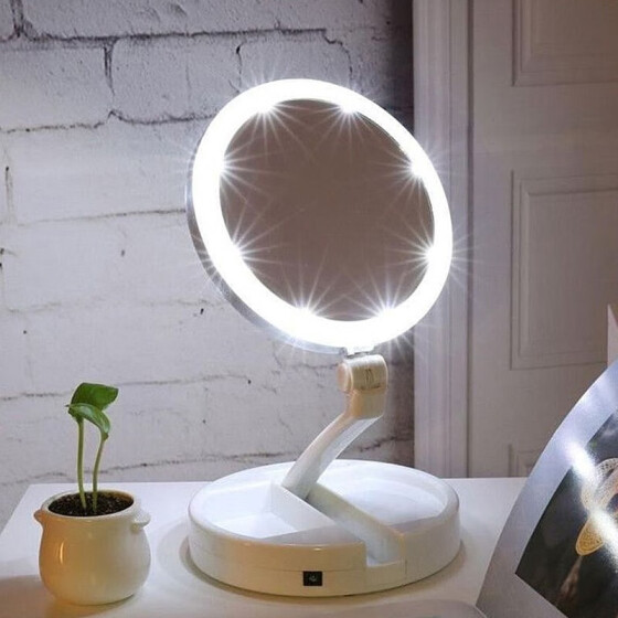 Led Lighted Folding Makeup Mirror, Vanity Stand Mirror