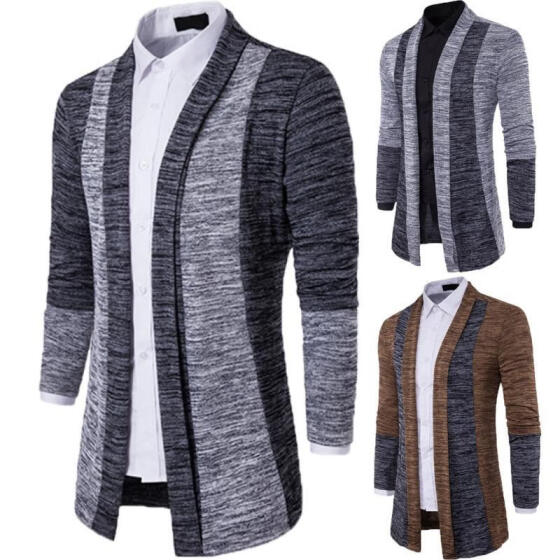 Stylish Mens Knitted Cardigan Jacket Slim Long Sleeve Casual Sweater Coat Blazer