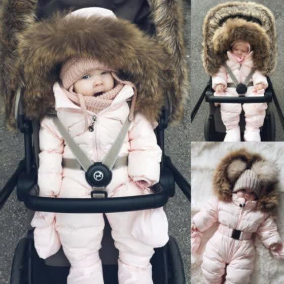 baby girl snowsuit with fur hood