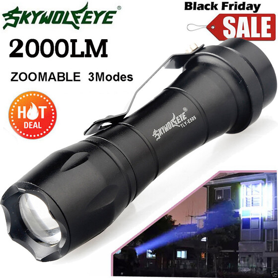 1 X CREE 3 Modes 2000 Lumen Waterproof LED Zoom Flashlight Torch Mini Black