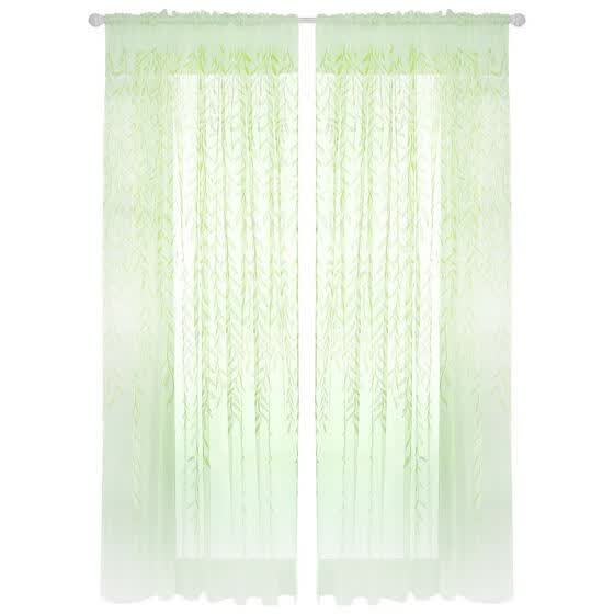 Shop 2pcs Set Willow Leaf Print Tulle Curtains For Home Bedroom