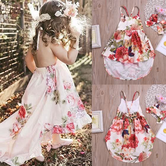 Shop Toddler Kids Baby Girl Floral Print Irregular Strap Princess