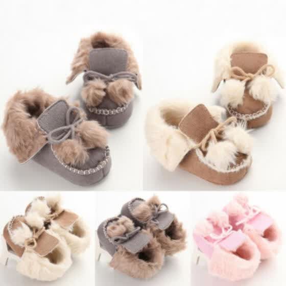 Shop Newborn Baby Toddler Boy Girl Pom Shoes Winter Warm Fur Crib