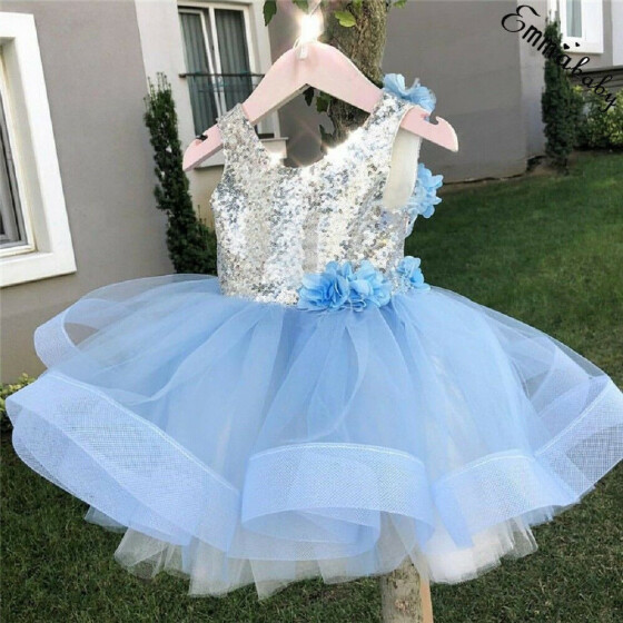 Flower Girl Kids Tutu Dress Sequins Princess Party Wedding Bridesmaid Tulle Gown