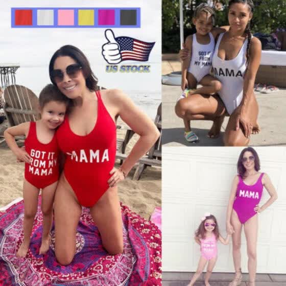 matching swimsuit mother and daughter