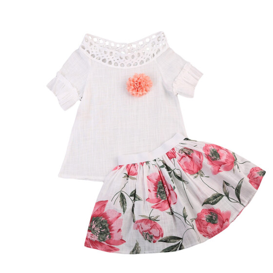 Toddler Kids Baby Girls Summer Outfits Clothes T-shirt Tops+Skirt Dress 2PCS Set