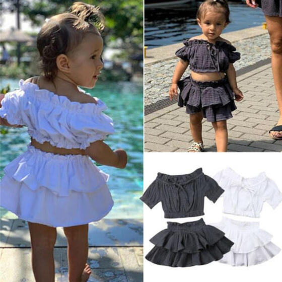 Girls Summer Clothes Off-Shoulder T-Shirt and Tutu Skirts Set