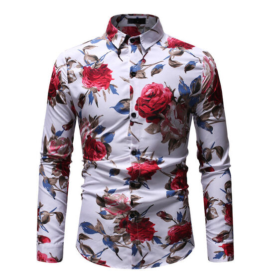 Fashion Mens Luxury Casual Stylish Slim Fit Long Sleeve Floral Dress Shirts Tops