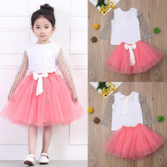 New Toddler Baby Girls Kids Long Sleeve Christmas Short Dress Tulle Skirt Outfit