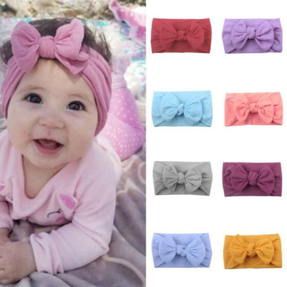 Cute Solid Color Baby Girls Velvet Bowknot Elastic Headwear Headband Hair Band M